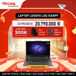 Laptop Gaming Lenovo LOQ 15ARP9 (83JC00HYVN) (AMD Ryzen 5 7235HS, RAM 24GB, SSD 512GB, RTX 3050 6GB GDDR6, Màn Hình 15.6inch FullHD 144Hz, Windows 11 Home, Màu Xám)