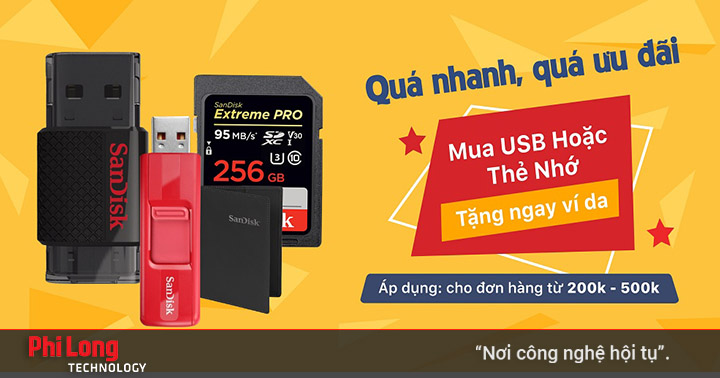 Tặng ngay ví da Sandisk cao cấp khi mua USB hoặc thẻ nhớ của Sandisk