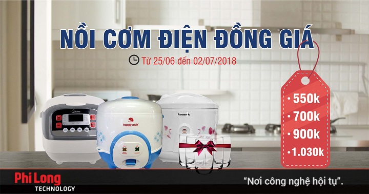 Mua nồi cơm điện đồng giá, nhận bộ ly hoặc bộ thố thủy tinh cao cấp