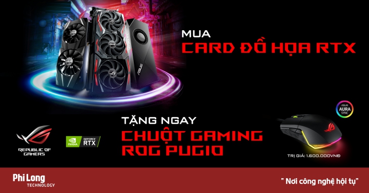 Mua Asus RTX 2080, 2080 Ti tặng ngay chuột ROG Pugio 1,6 triệu đồng