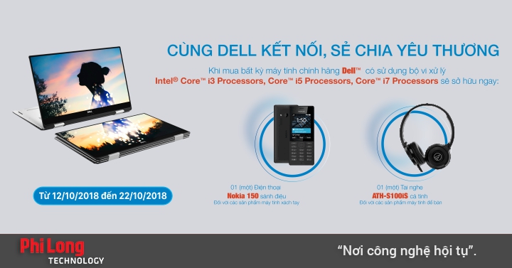 Mua Laptop Dell nhận ngay Nokia 150 và tai nghe Audio Technica sành điệu