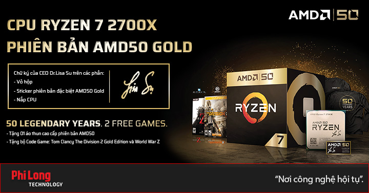 CPU R7 2700X phiên bản AMD50 Gold Limited (AMD 50 NĂM)