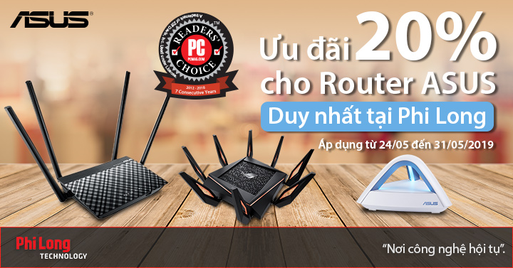 Giảm giá ngay 20% khi mua Router Wifi Asus tại Phi Long