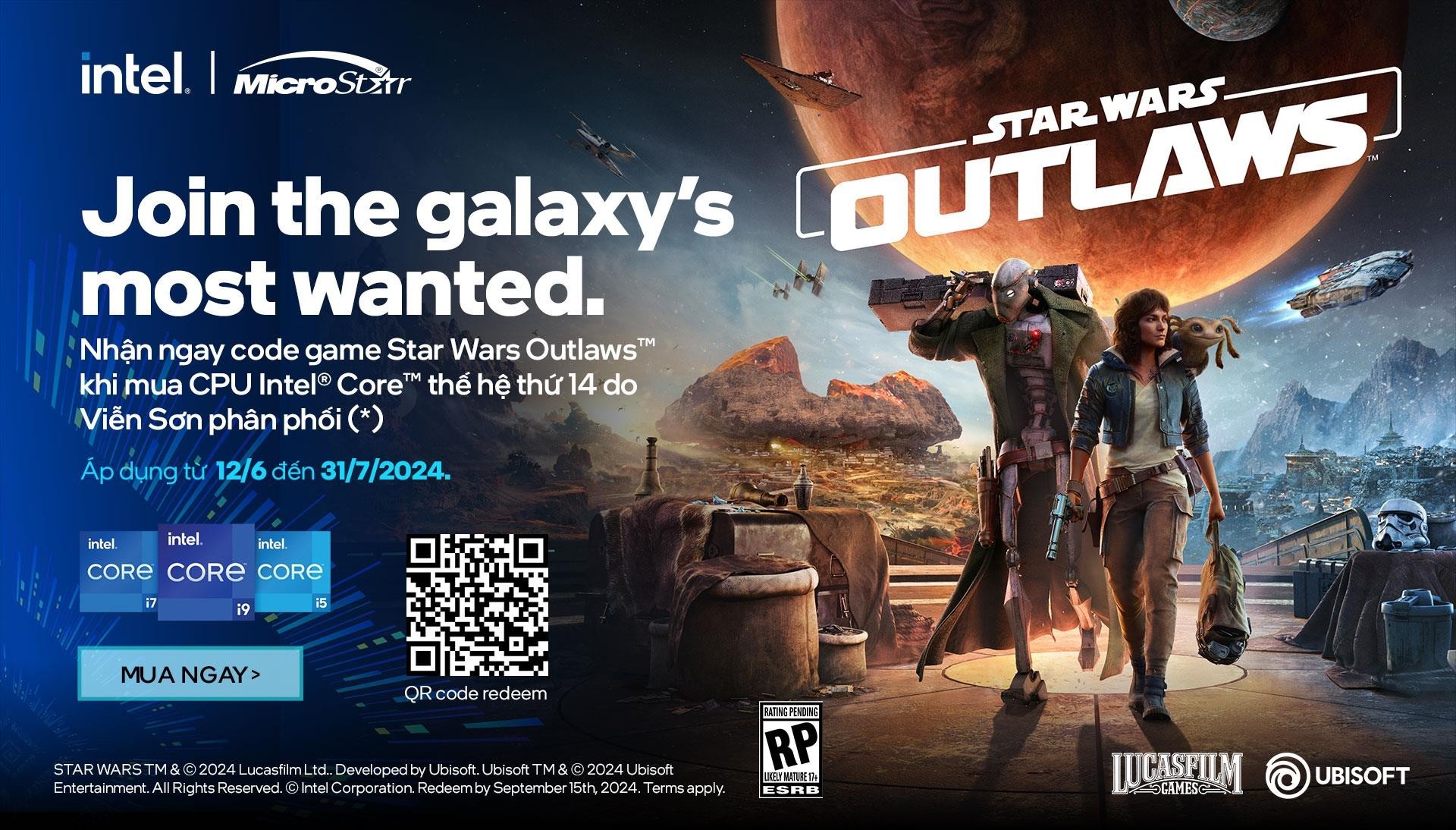 Nhận code game Star Wars Outlaws khi mua CPU Intel Core thế hệ thứ 14