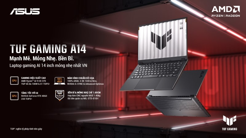 ASUS TUF Gaming A14 (2024), Laptop sử dụng bộ xử lý AMD Ryzen AI 9 HX 370