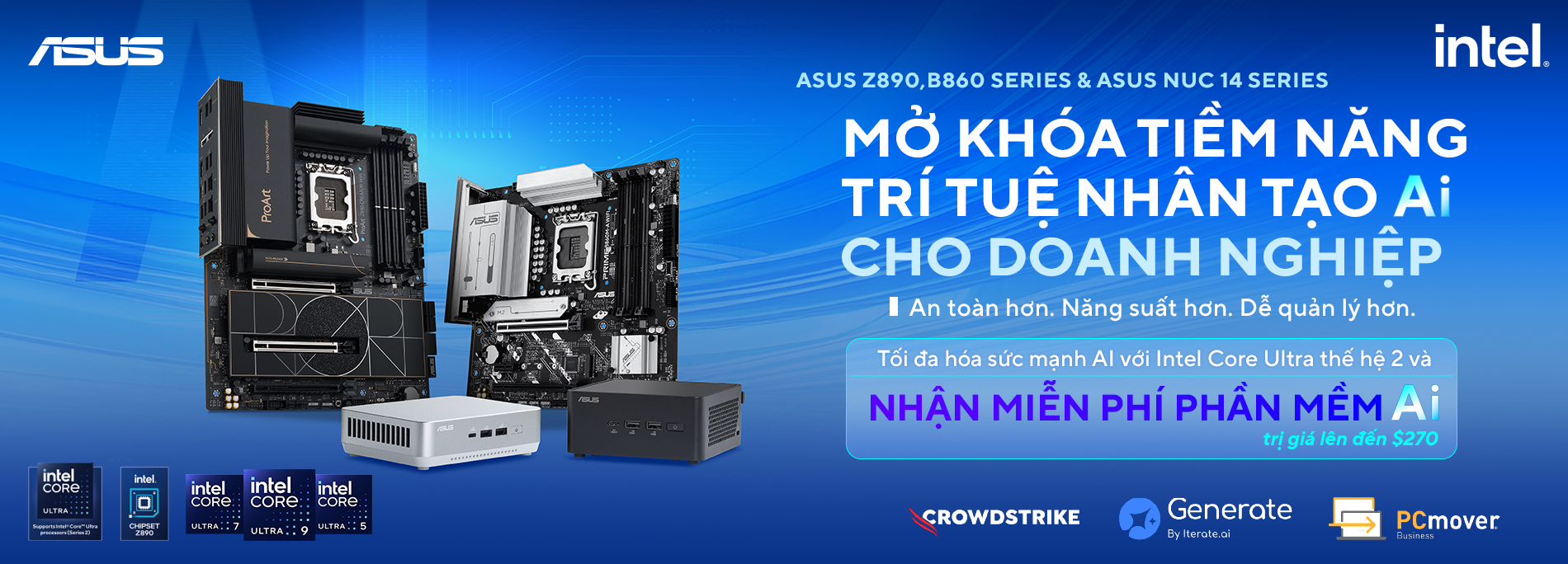 Tặng phần mêm Intel AI cho sản phẩm Bo mạch chủ và NUC