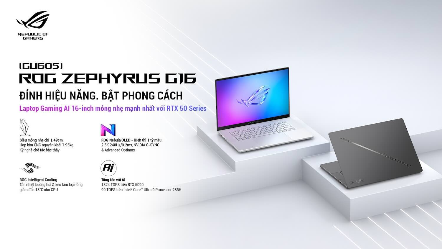 ROG Zephyrus G16 – Laptop Gaming AI 16-inch mỏng nhẹ mạnh nhất với RTX 50 Series chính thức ra mắt tại Việt Nam