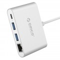 Đầu Chuyển Aluminum Alloy Type C Sang 3 cổng RJ45/Type-C/USB-A Orico (RCR2A-GD)