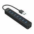 Bộ Chia 7 Cổng USB HUB Orico USB 3.0 (TWU3-7A-BK, Màu Đen) 