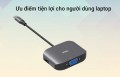 Thiết bị cáp chuyển đổi 3 trong 1 USB-C TO VGA + 2xUSB-A JCPAL JCP6147, Vỏ nhôm màu đen, hàng chính hãng 