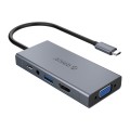 Thiết bị HUB chuyển đổi 5 trong 1 ORICO U501P-GY (từ USB-C sang HDMI + USB3.0 + VGA + AUDIO+PD 60W), vỏ nhôm màu xám, hàng chính hãng 