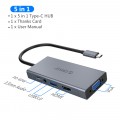 Thiết bị HUB chuyển đổi 5 trong 1 ORICO U501P-GY (từ USB-C sang HDMI + USB3.0 + VGA + AUDIO+PD 60W), vỏ nhôm màu xám, hàng chính hãng 