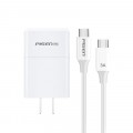 Combo Củ Sạc 65W + Cáp Sạc USB-C PISEN GA65-R20 WHITE (65W, 1 x PD3.0)