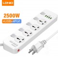 Ổ cắm điện LDNIO SC4408 (4x3 chấu+4xUSB-A /2500W/WHITE/dài 2 mét)