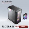 Vỏ case VSP Gaming KA27 Black (ATX, 2 mặt cường lực, Sẵn 4 fan RGB, Max 8 fan)