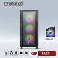 Vỏ case VSP Gaming KA27 Black (ATX, 2 mặt cường lực, Sẵn 4 fan RGB, Max 8 fan)