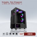 Vỏ case VSP Gaming KB09 Black (ATX, 1 mặt cường lực, Chưa bao gồm Fan, Max 6 Fan)