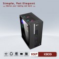 Vỏ case VSP Gaming KB09 Black (ATX, 1 mặt cường lực, Chưa bao gồm Fan, Max 6 Fan)
