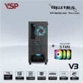 Vỏ case VSP Gaming V3 Black (ATX, 1 mặt cường lực, Sẵn 3 fan RGB, Max 7 fan)