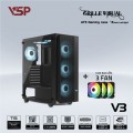 Vỏ case VSP Gaming V3 Black (ATX, 1 mặt cường lực, Sẵn 3 fan RGB, Max 7 fan)