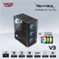 Vỏ case VSP Gaming V3 Black (ATX, 1 mặt cường lực, Sẵn 3 fan RGB, Max 7 fan)