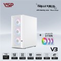 Vỏ case VSP Gaming V3 White (ATX, 1 mặt cường lực, Sẵn 3 fan RGB, Max 7 fan)