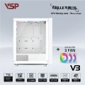 Vỏ case VSP Gaming V3 White (ATX, 1 mặt cường lực, Sẵn 3 fan RGB, Max 7 fan)