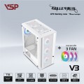 Vỏ case VSP Gaming V3 White (ATX, 1 mặt cường lực, Sẵn 3 fan RGB, Max 7 fan)