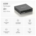 Switch 5 Cổng Mercusys MS105GP Gigabit Với 4 Cổng PoE+, Vỏ Kim Loại