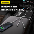 Cáp Sạc 3IN1 Pisen AP-FC17-1800 White (Lightning, USB-C, Micro, Dài 1.8 Mét, Bọc Dù)