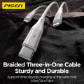 Cáp Sạc 3IN1 Pisen AP-FC17-1800 White (Lightning, USB-C, Micro, Dài 1.8 Mét, Bọc Dù)