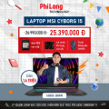 Laptop MSI Cyborg 15 A13VEK-2089VN (Intel Core i7-13620H, RAM 16GB, SSD 512GB, RTX 4050, Màn Hình 15.6inchFHD+, Windows 11, Màu Đen)