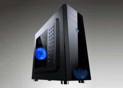 CASE SAHARA E11 BLACK (mặt bên meca trắng, có sẵn 1 Fan 12cm LED blue