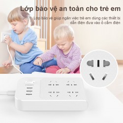 Ổ cắm điện thông minh đa năng PISEN BH43 (4 ổ cắm AC+ 3 cổng sạc điện thoại USB, cáp dài 1.8M)