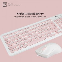 Combo Bàn Phím Và Chuột có dây Văn Phòng R8 1912 - Màu Trắng Hồng
