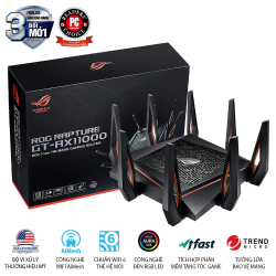Router Wifi ASUS ROG Rapture GT-AX11000 (Gaming Router) AX11000 WTFast, AiMesh 360 WIFI Mesh, 3 băng tần, chipset Broadcom, AiProtection, USB 3.0
