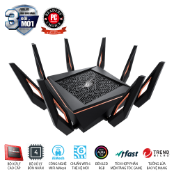 ASUS ROG Rapture GT-AX11000 (Gaming Router) AX11000 WTFast, AiMesh 360 WIFI Mesh, 3 băng tần, chipset Broadcom, AiProtection, USB 3.0