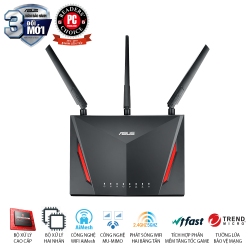 ASUS RT-AC86U (Gaming Router) AC2900 MU-MIMO WTFast, AiMesh 360 WIFI Mesh, 2 băng tần, chipset Broadcom, AiProtection, USB 3.0