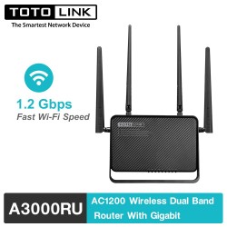 ROUTER WIFI Băng tần kép TOTOLINK A3000RU AC1200 (4 Anten/4 LAN 1000/ Black)