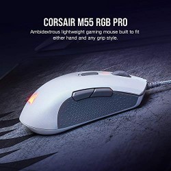 GAMING MOUSE CORSAIR M55 RGB PRO WHITE, Ambidextrous Multi Grip (CH-9308111-AP) (12400DPI/PMW3327)