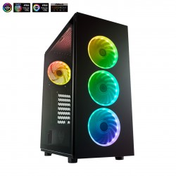 Vỏ case máy tính FSP CMT340 Mid Tower, 2 mặt kính cường lực, có sẵn 4 quạt 12cm ARGB + Hub