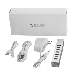 Bộ chia Hub USB Type C To 7 Port 3.0 Orico ASH7-U3-SV (vỏ nhôm màu bạc)