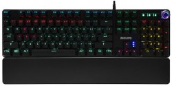 Bàn phím cơ PHILIPS SPK8605 full size 104 phím, blue switch, led cầu vồng xuyên chữ, có kê tay