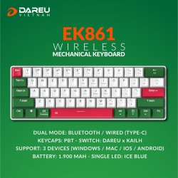 Bàn phím cơ không dây DAREU EK861 (61KEY, PBT KEYCAP, Blue D-KAILH switch)