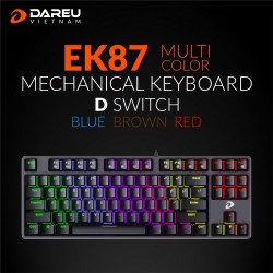 Bàn Phím Cơ TKL DAREU EK87 Blue D Switch (87 Keys, Multi led, Màu Đen)