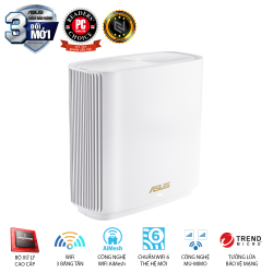 Bộ Mesh Wifi ASUS XT8 WiFi 6 1 PACK (Chuẩn AX6600, 3 băng tần, AiProtection, Parental Control)