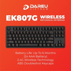 Bàn Phím Cơ không dây DAREU EK807G BLACK (87 Keys, Brown D switch)