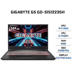 Laptop Gaming Gigabyte G5 GD-51S1223SH (Intel Core i5-11400H, Ram 16GB, SSD 512GB, RTX 3050 4GB, 15.6 inch FHD 144Hz, Win 10, 2.2kg, bảo hành 24 tháng)