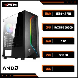 PC GAMING PHI LONG AMD001 (AMD R5 5600G, B550-A, 8GB*2 RAM, 500GB SSD, Nguồn 550W, Vỏ Case MSI MAG 100R, Fan Case)