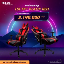 Ghế Gaming 1St Player FK1 màu đen phối đỏ (da PU, chân thép xoay, tay 2D, ngã lưng 90 đến 180 độ)